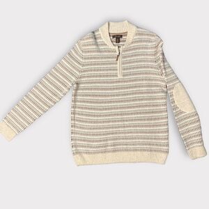 Vintage Tasso Elba Sweater Mens Large Wool Alpaca 1/3 Zip Elbow Patches Pullover